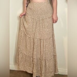 Long tan floral maxi skirt